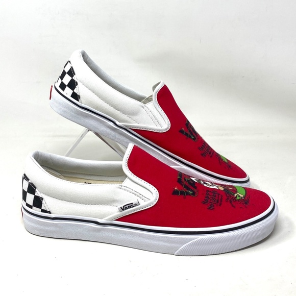 VANS Slip On Sneakers White Red Canvas Shoes Men Skate Low Top Custom Alsu01245 - Picture 8 of 11
